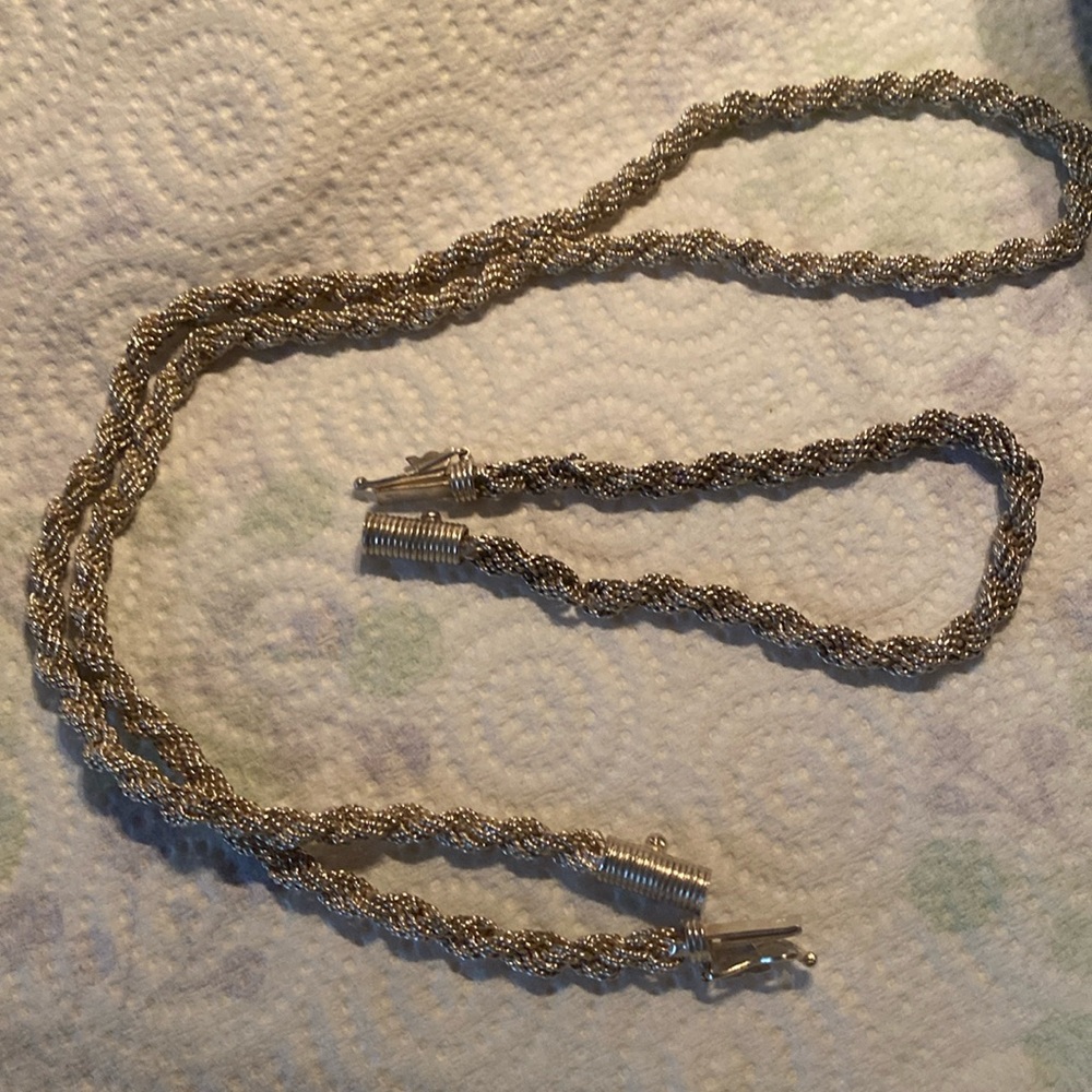 Very vintage sterling silver rope necklace and bracelet set Marked